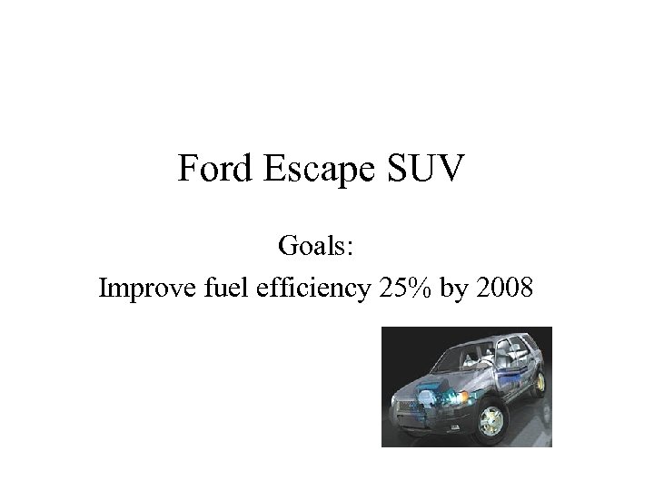 Ford Escape SUV Goals: Improve fuel efficiency 25% by 2008 