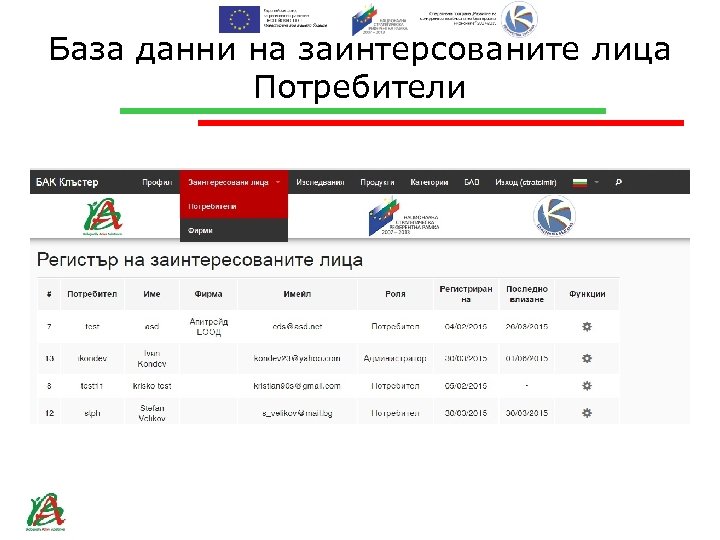 База данни на заинтерсованите лица Потребители 