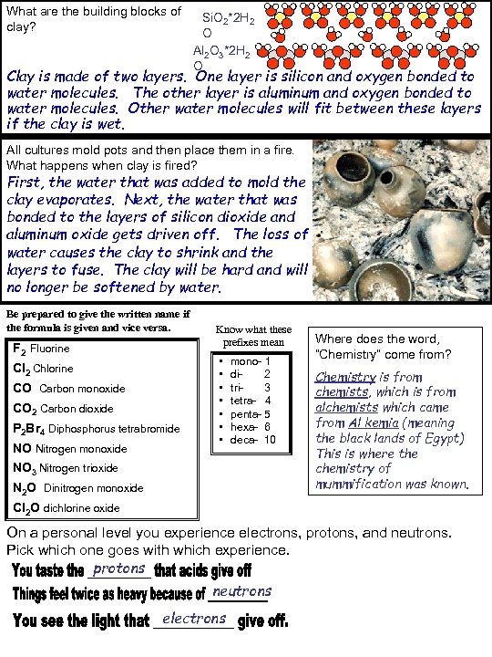 What are the building blocks of clay? Si. O 2*2 H 2 O Al