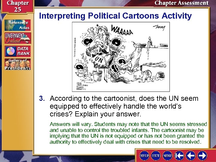 Interpreting Political Cartoons Activity 3. According to the cartoonist, does the UN seem equipped