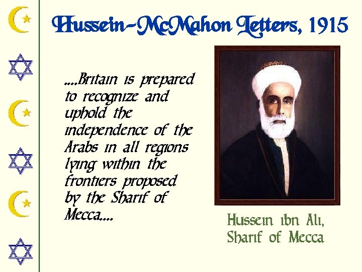 Hussein-Mc. Mahon Letters, 1915. . Britain is prepared to recognize and uphold the independence