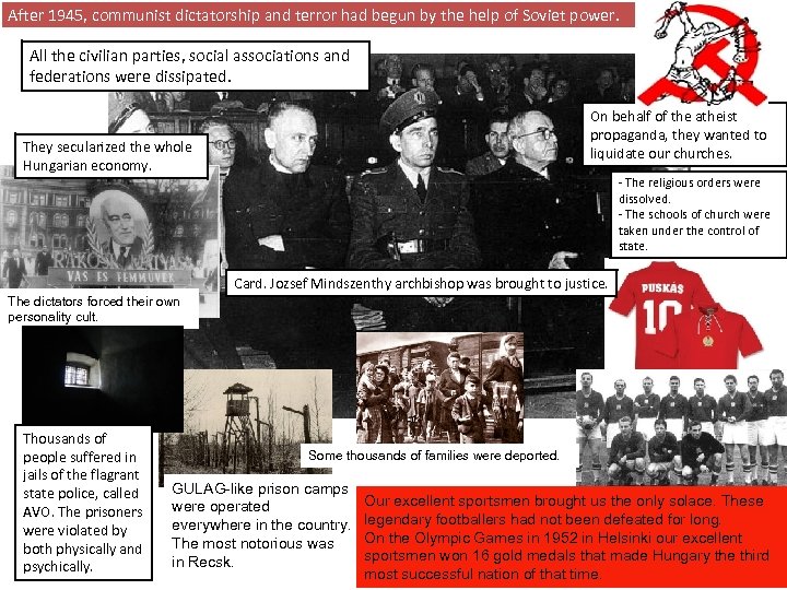 After 1945, communist dictatorship and terror had begun by the help of Soviet power.