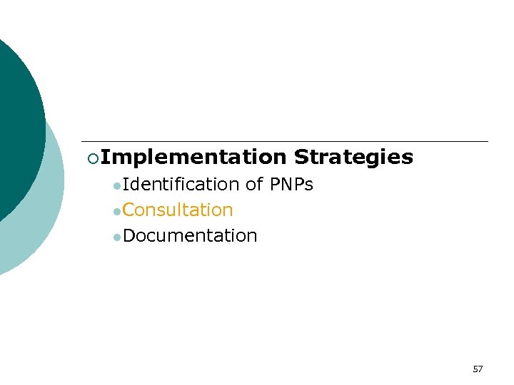 ¡Implementation l. Identification Strategies of PNPs l. Consultation l. Documentation 57 