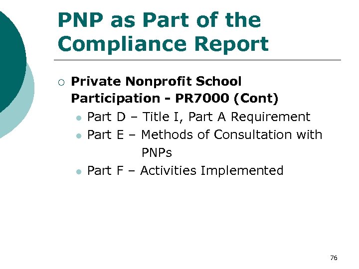 PNP as Part of the Compliance Report ¡ Private Nonprofit School Participation - PR