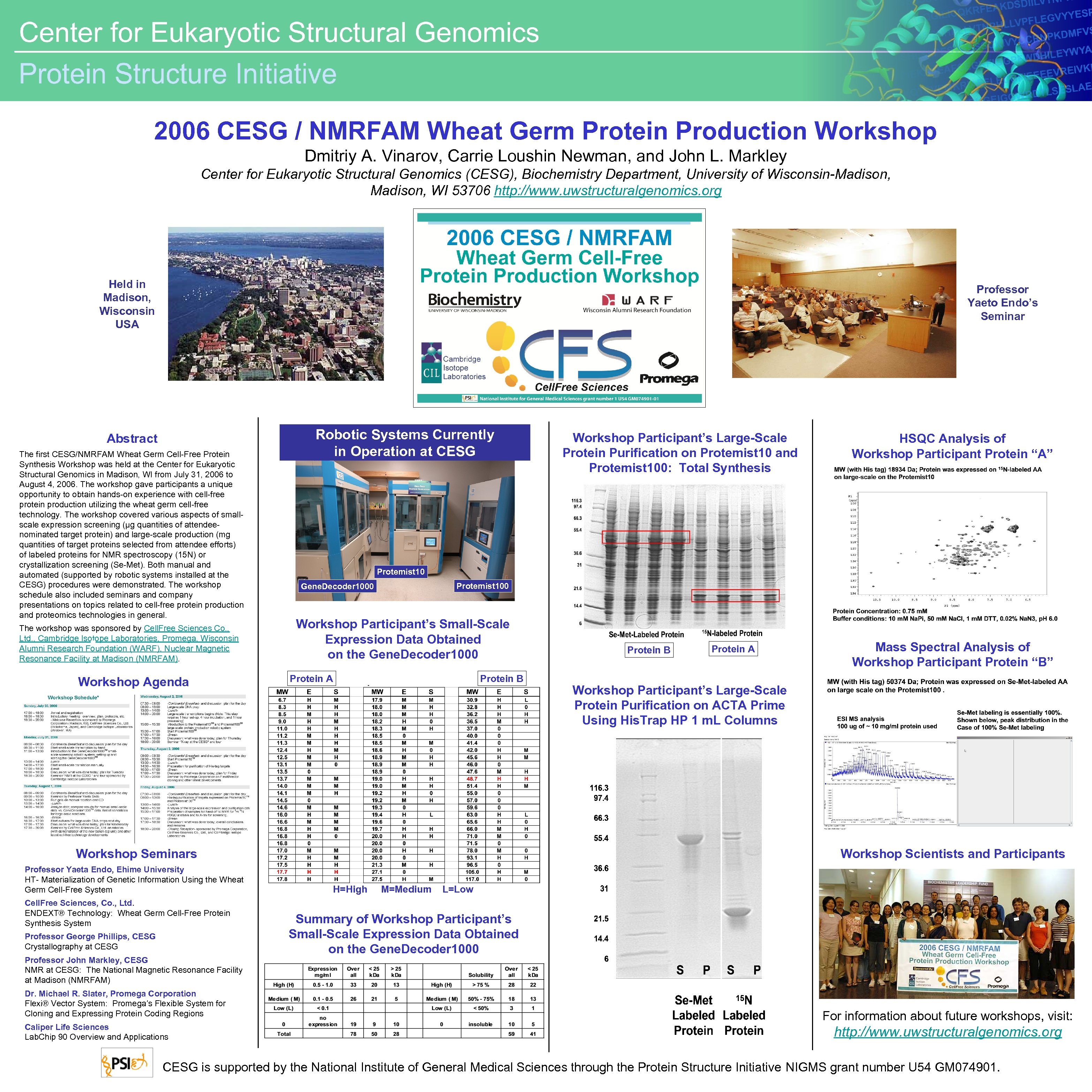 2006 CESG / NMRFAM Wheat Germ Protein Production Workshop Dmitriy A. Vinarov, Carrie Loushin