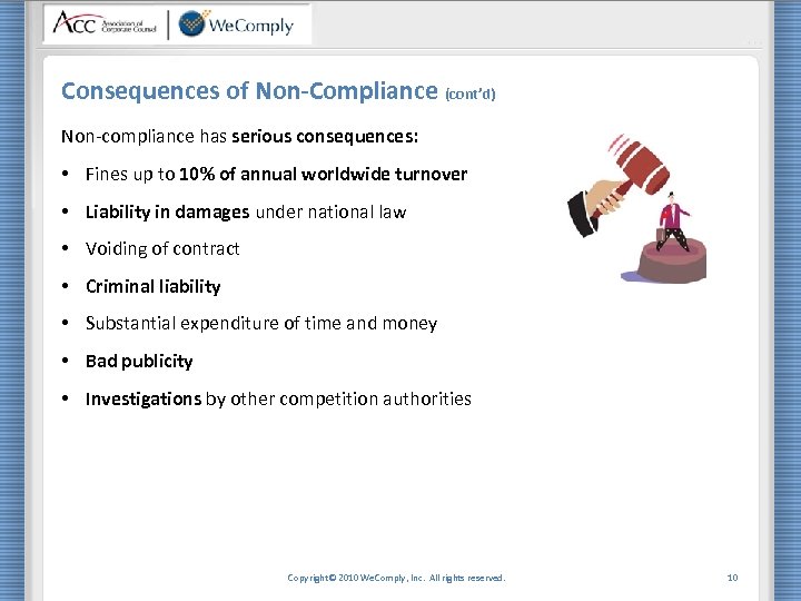 Consequences of Non-Compliance (cont’d) Non-compliance has serious consequences: • Fines up to 10% of