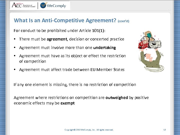 What Is an Anti-Competitive Agreement? (cont’d) For conduct to be prohibited under Article 101(1):