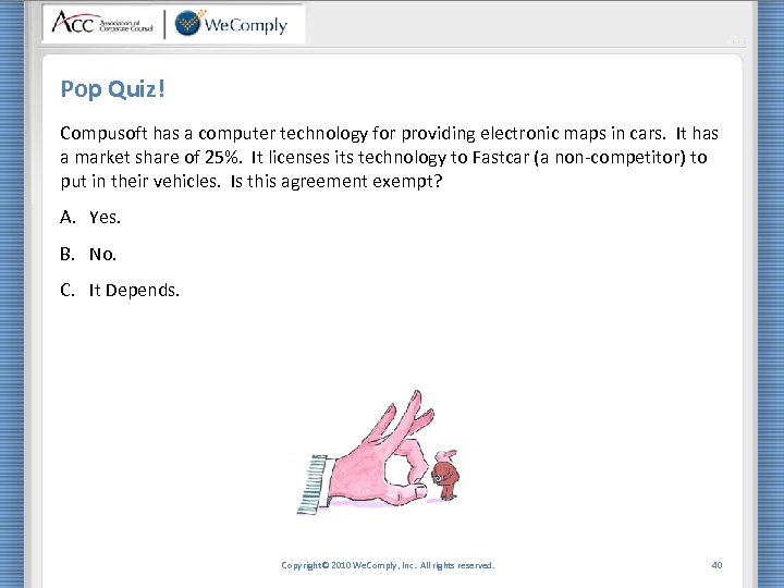 Pop Quiz! Compusoft has a computer technology for providing electronic maps in cars. It
