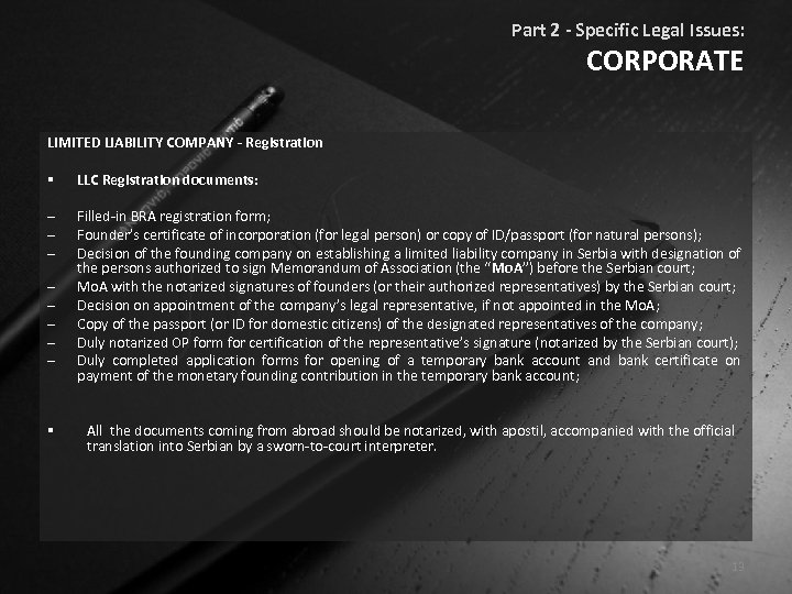 Part 2 - Specific Legal Issues: CORPORATE LIMITED LIABILITY COMPANY - Registration § LLC