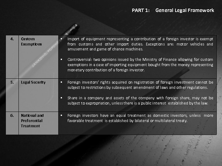 PART 1: 4. 6. National and Preferential Treatment Import of equipment representing a contribution
