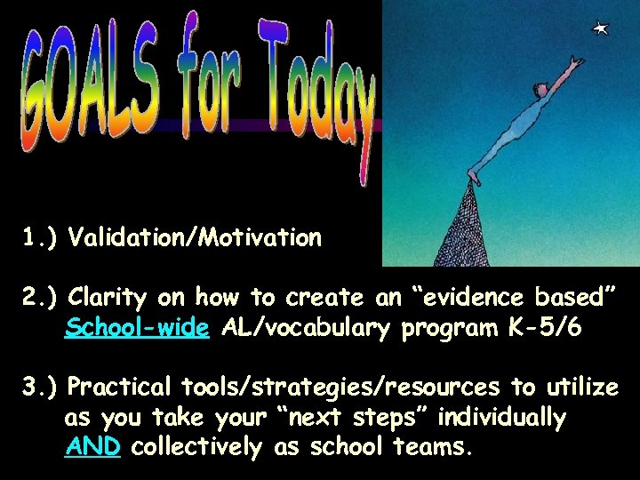1. ) Validation/Motivation 2. ) Clarity on how to create an “evidence based” School-wide