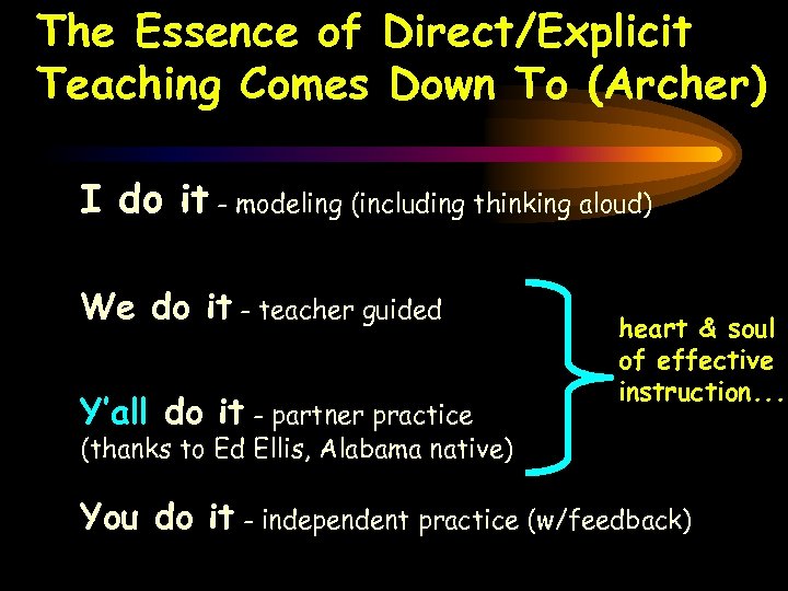 The Essence of Direct/Explicit Teaching Comes Down To (Archer) I do it - modeling