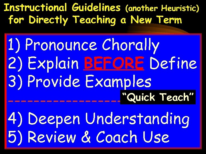 Instructional Guidelines (another Heuristic) for Directly Teaching a New Term 1) Pronounce Chorally 2)