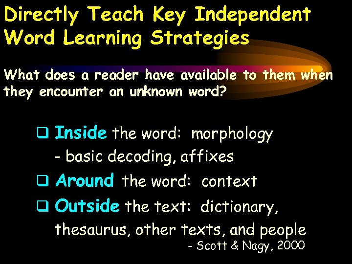 Directly Teach Key Independent Word Learning Strategies What does a reader have available to