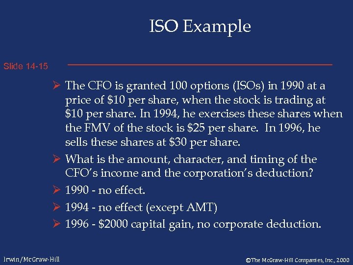 ISO Example Slide 14 -15 Ø The CFO is granted 100 options (ISOs) in