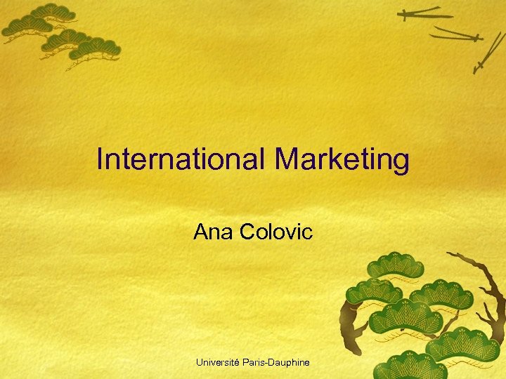 International Marketing Ana Colovic Université Paris-Dauphine 
