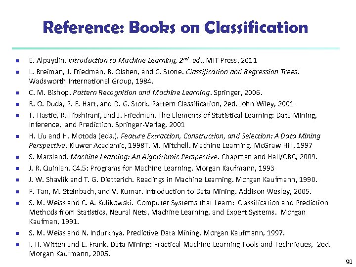 Reference: Books on Classification n n n E. Alpaydin. Introduction to Machine Learning, 2