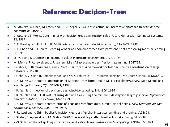 Reference: Decision-Trees n n n n M. Ankerst, C. Elsen, M. Ester, and H.