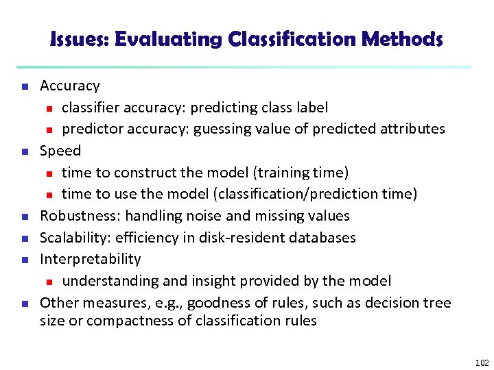 Issues: Evaluating Classification Methods n n n Accuracy n classifier accuracy: predicting class label