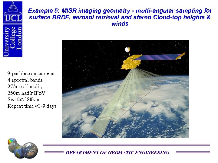 Example 5: MISR imaging geometry - multi-angular sampling for surface BRDF, aerosol retrieval and