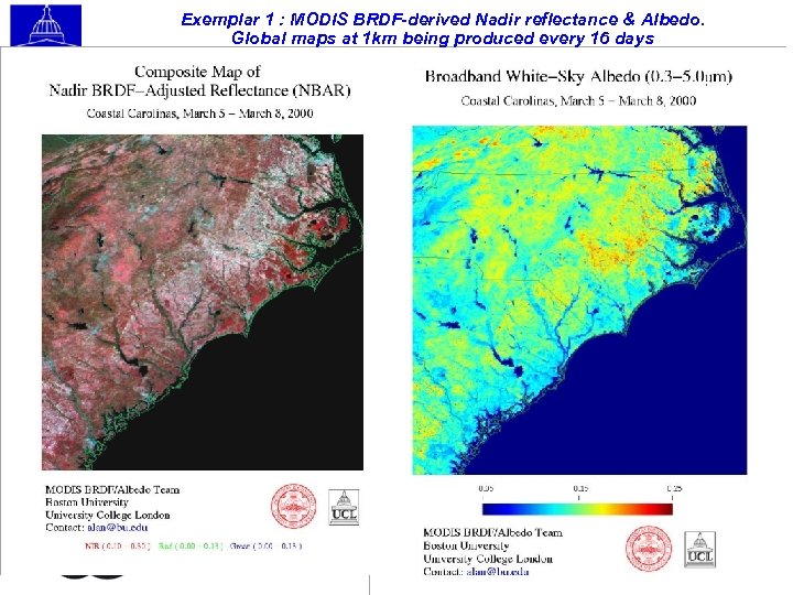 Exemplar 1 : MODIS BRDF-derived Nadir reflectance & Albedo. Global maps at 1 km