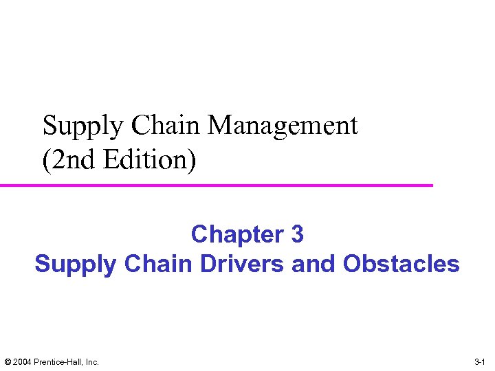 Supply Chain Management (2 nd Edition) Chapter 3 Supply Chain Drivers and Obstacles ©
