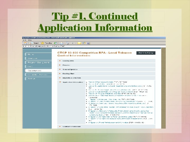 Tip #1, Continued Application Information 