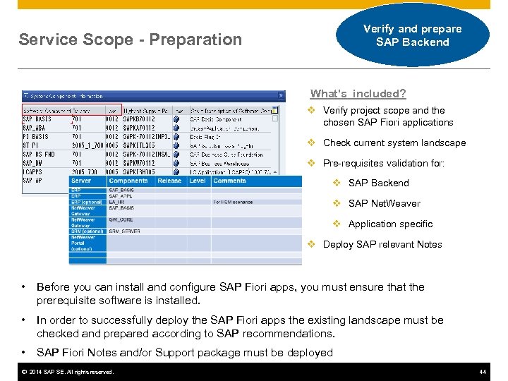 Verify and prepare SAP Backend Service Scope - Preparation What's included? v Verify project