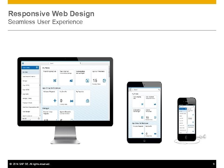 Responsive Web Design Seamless User Experience © 2014 SAP SE. All rights reserved. 9