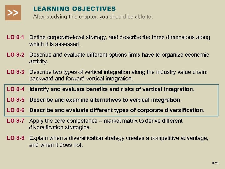 LO 8 -1 Define corporate-level strategy, and describe three dimensions along which it is