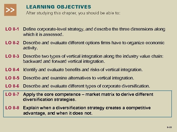 LO 8 -1 Define corporate-level strategy, and describe three dimensions along which it is