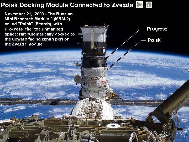 Poisk Docking Module Connected to Zvezda November 21, 2009 - The Russian Mini Research