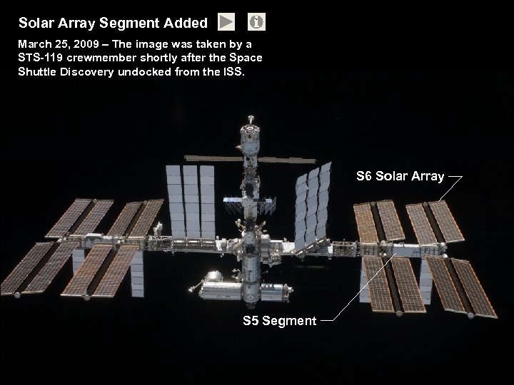 Solar Array Segment Added ` March 25, 2009 – The image was taken by