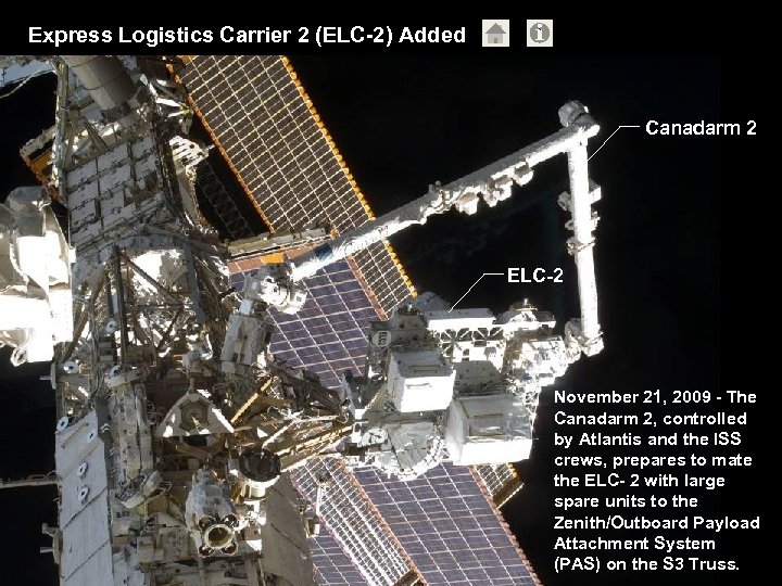 Express Logistics Carrier 2 (ELC-2) Added ` Canadarm 2 ELC-2 November 21, 2009 -