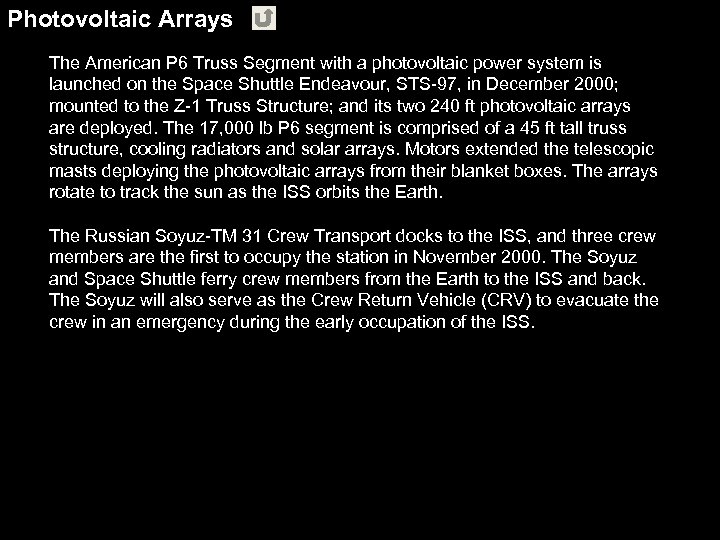 Photovoltaic Arrays The American P 6 Truss Segment with a photovoltaic power system is