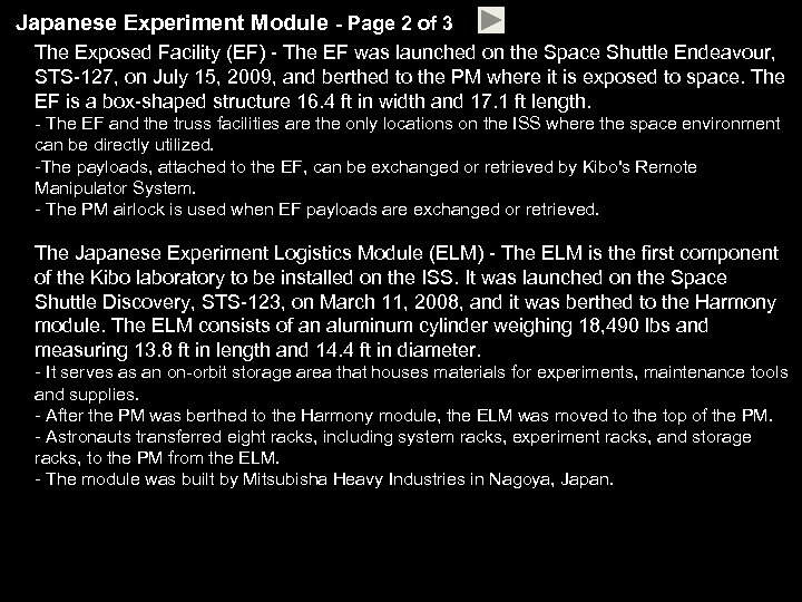 Japanese Experiment Module - Page 2 of 3 The Exposed Facility (EF) - The