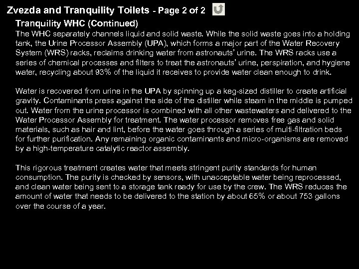 Zvezda and Tranquility Toilets - Page 2 of 2 Tranquility WHC (Continued) The WHC