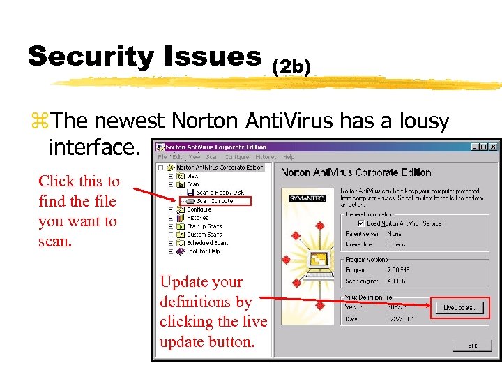 Security Issues (2 b) z. The newest Norton Anti. Virus has a lousy interface.
