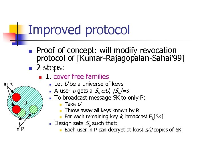 Improved protocol n n Proof of concept: will modify revocation protocol of [Kumar-Rajagopalan-Sahai’ 99]