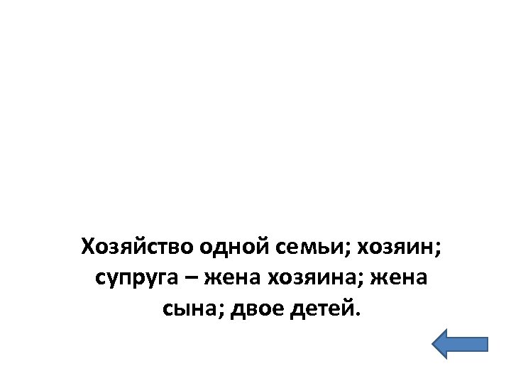 Хозяйство одной семьи; хозяин; супруга – жена хозяина; жена сына; двое детей. 