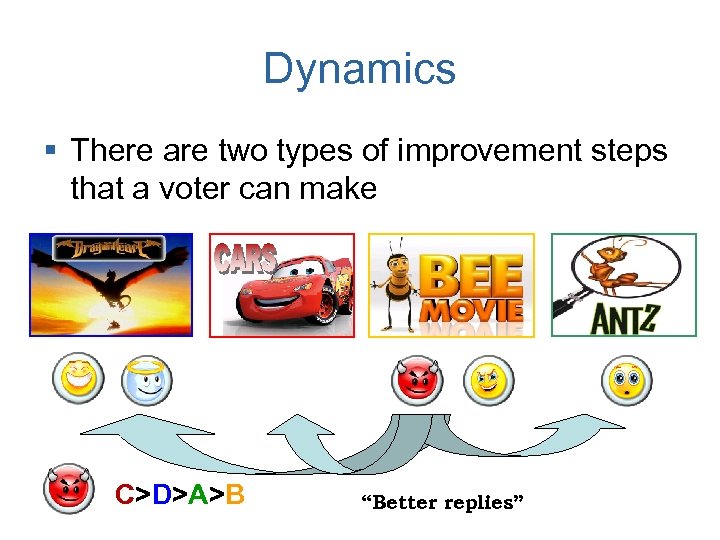 Dynamics § There are two types of improvement steps that a voter can make