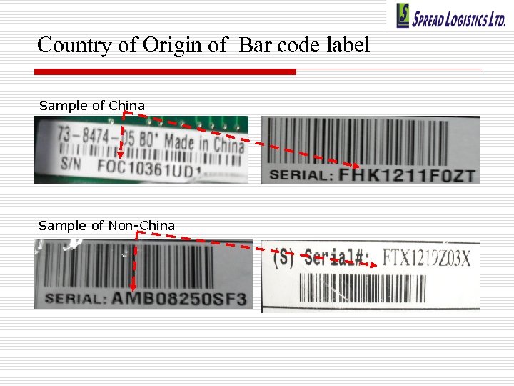 Country of Origin of Bar code label Sample of China Sample of Non-China 