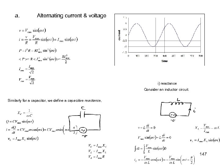 a. Alternating current & voltage i) reactance Consider an inductor circuit. Similarly for a