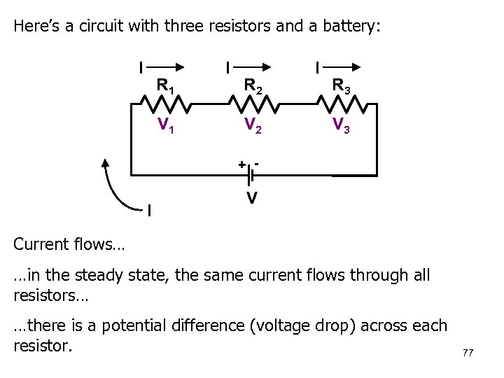 Here’s a circuit with three resistors and a battery: I R 1 V 1