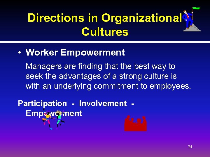 Directions in Organizational Cultures • Worker Empowerment Managers are finding that the best way