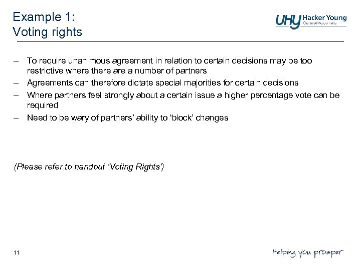 Example 1: Voting rights – To require unanimous agreement in relation to certain decisions