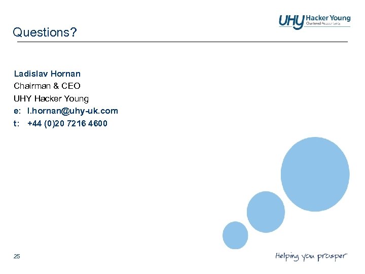 Questions? Ladislav Hornan Chairman & CEO UHY Hacker Young e: l. hornan@uhy-uk. com t: