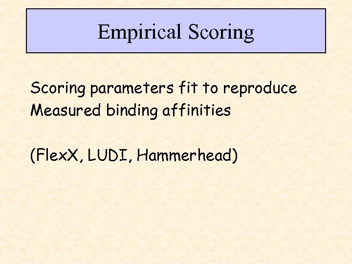 Empirical Scoring parameters fit to reproduce Measured binding affinities (Flex. X, LUDI, Hammerhead) 