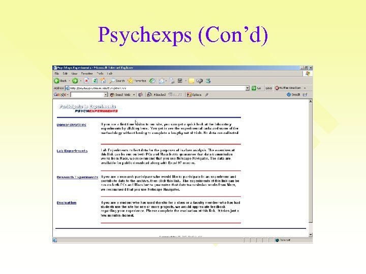 Psychexps (Con’d) 