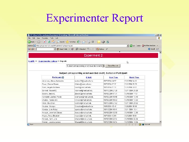 Experimenter Report 